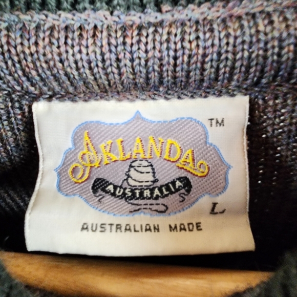 Aklanda Australia Wool Shawl Collar Sweater 1/4 Button Marled Stripe Size Large - Picture 10 of 11